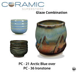 Arctic Blue PC-21 over Ironstone PC-36 Pottery Cone 5 Glaze Combination Arctic Blue PC-21 over Ironstone PC-36 Pottery Cone 5 Glaze Combination